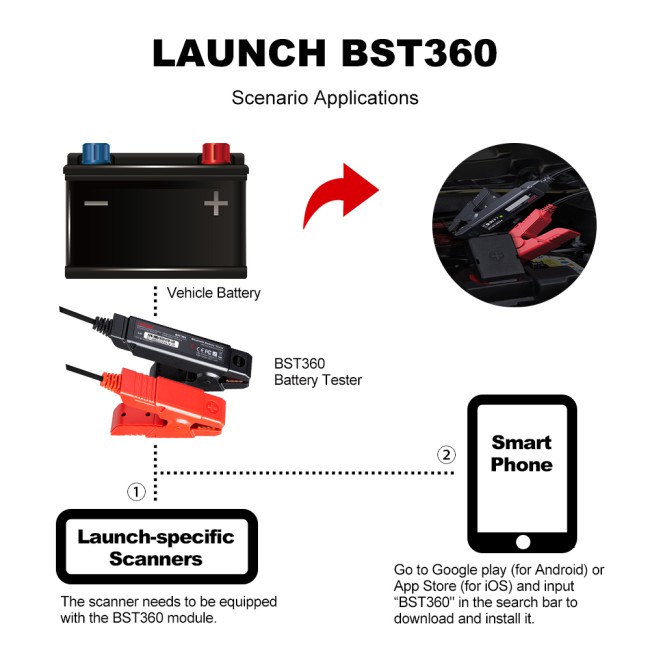 LAUNCH BST360 Battery Tester 6V 12V Work with X431 V+, X431 PRO5, X431 PAD V/ PAD VII, CR919E CRP919X