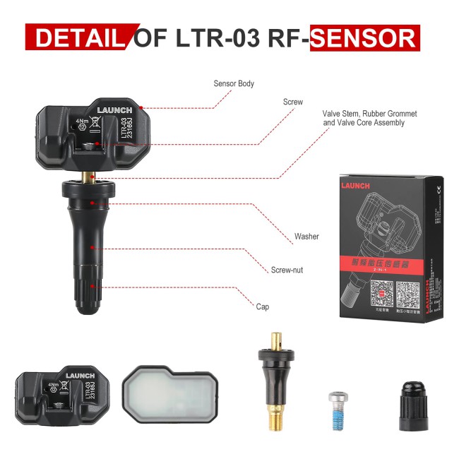 4pcs Launch LTR-03 RF Sensor 315MHz/ 433MHz 2 in 1 Universal & Programmable TPMS Sensor