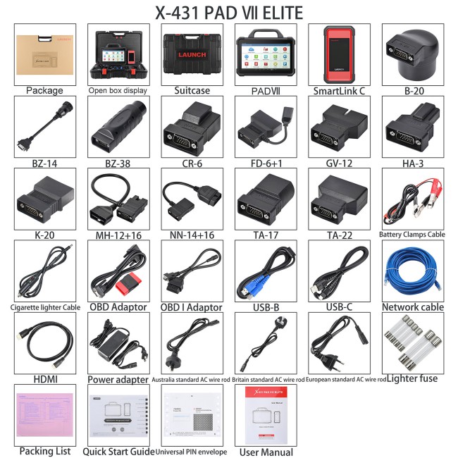 Launch X431 PAD VII Elite PAD 7 Top Diagnostic Tool wtih Heavy Duty Truck Adapter & Software License Support Cars & Trucks