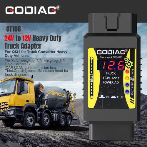 GODIAG GT106 24V to 12V Heavy Duty Truck Adapter Converter for Launch X431 ThinkCar, Thinkcar2, Thinkdiag