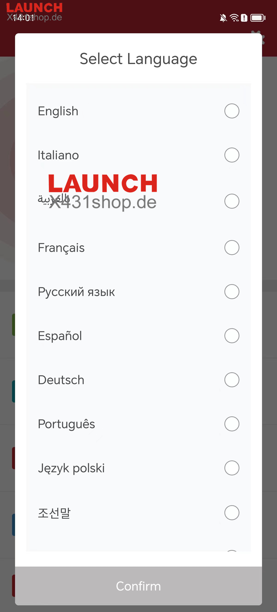 lanunch i-tpms app language